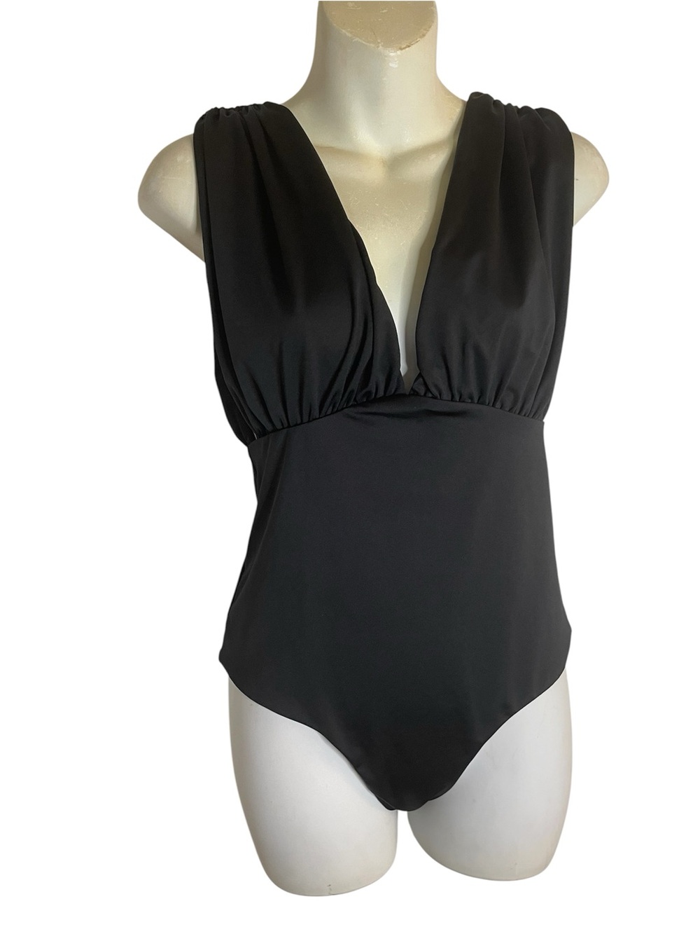 ASOS Design Black One Piece Swimsuit Deep Plunge Neckline Size 6 cheeky